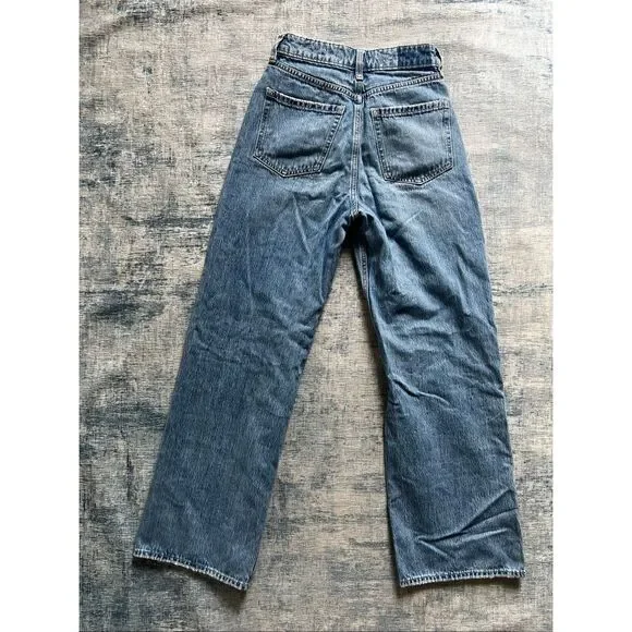 Hollister Distressed Medium Blue Wash Ultra High Rise Baggy Jeans 00R / 24R - Picture 2 of 6